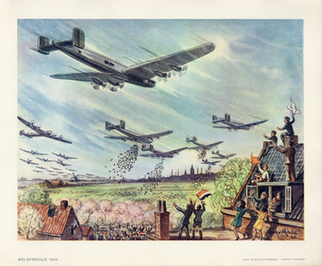 136060 Afbeelding van de voedseldroppings uit Engelse Lancaster bommenwerpers tijdens de laatste dagen van de Tweede ...